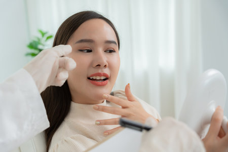 beauty asian woman smile and happy after surgery, Cosmetic surgery, skin whitening injection, filler injection, Skin reface, beautiful Asian girls receive beauty treatmentsの写真素材