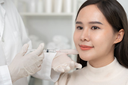 Cosmetic surgery, skin whitening injection, filler injection, Skin reface, beautiful Asian girls receive beauty treatments at beauty clinic, skincare, pore rejuvenation, wrinkleの写真素材
