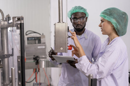 quality supervisor or food or beverages technician change parameter and condition control food or beverages before send product to the customer. Production leader recheckの写真素材