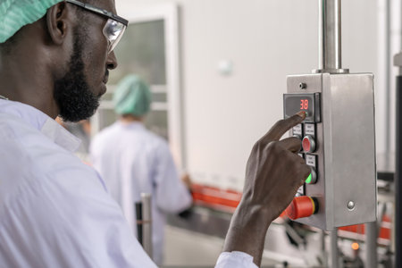 quality supervisor or food or beverages technician change parameter and condition control food or beverages before send product to the customer. Production leader recheck machineの写真素材