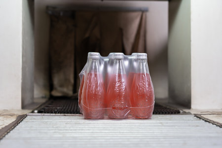 Factory of food or beverages, juice and water bottle, food or beverages on warehouse before send product to the customer. Quality control or assurance, Good standardの写真素材