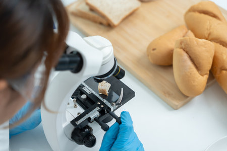 Scientist check chemical and fungus in laboratory. Control experts inspect the concentration of chemical residues. hazards, standard, prohibited substances, contaminate,の写真素材