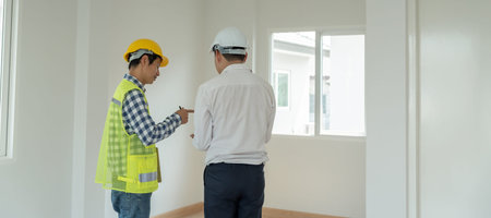 inspector engineer and owner project is inspecting construction and quality assurance new house....