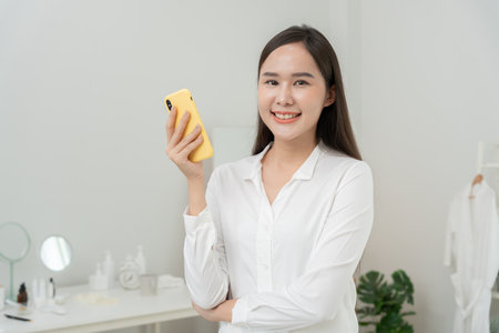 Beauty clinic, Portrait specialist beauty woman for VIP customer, white room with a bed and a chair. room is clean and well organized, health care, dermatology, style, wellness,の写真素材