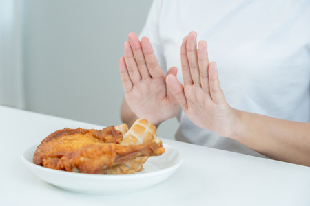 Woman in restaurant achieves weight loss goal for healthy life, nutritionist. Diet, body shape.の写真素材