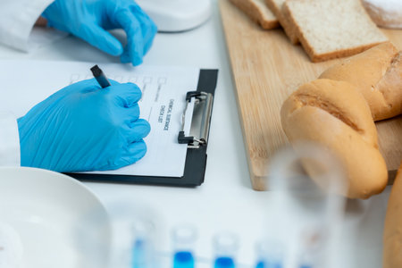 Scientist checks chemical and fungus in laboratory. Control experts inspect the concentration of chemical residues.の写真素材