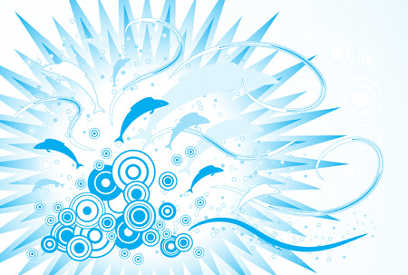 illustrated vector abstract background with fishesのイラスト素材
