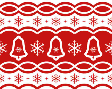 illustrated vector seamless Christmas border with bells and snowflakesのイラスト素材