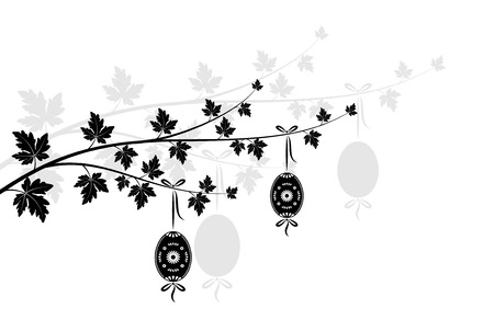 vector branch silhouette with Easter eggs on white backgroundのイラスト素材