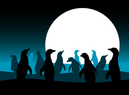 background with penguins and Moonのイラスト素材