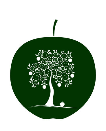 apple with abstract apple tree decor on white backgroundのイラスト素材