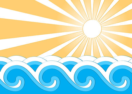  background with waves and sunのイラスト素材