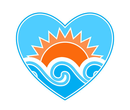 sun and waves in heart on white backgroundのイラスト素材