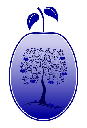 plum with plum tree decor on white backgroundのイラスト素材