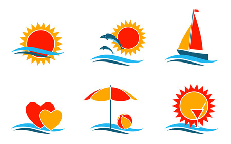summer symbols collection on white backgroundのイラスト素材