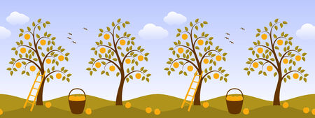 seamless border with apple treesのイラスト素材