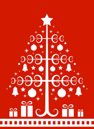 christmas tree and gifts on red backgroundのイラスト素材