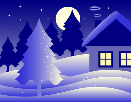 winter landscape with cottageのイラスト素材