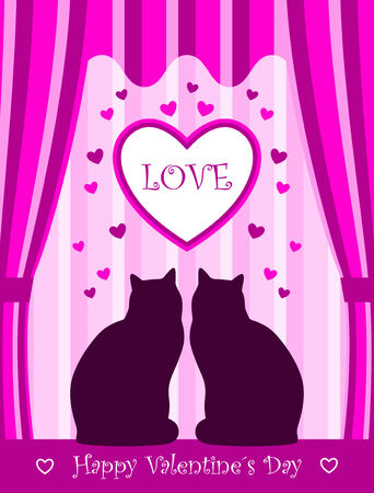 valentine background with couple of catsのイラスト素材