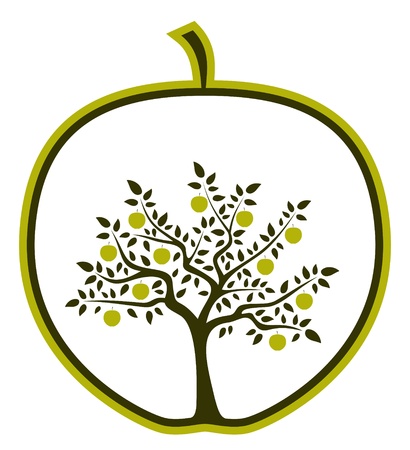 apple tree in apple on white backgroundのイラスト素材