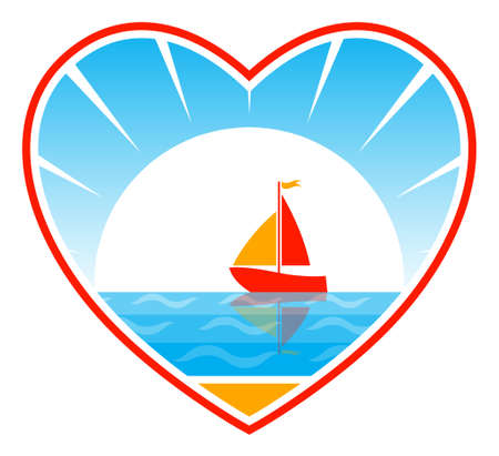 sailboat floating on sea in heartのイラスト素材