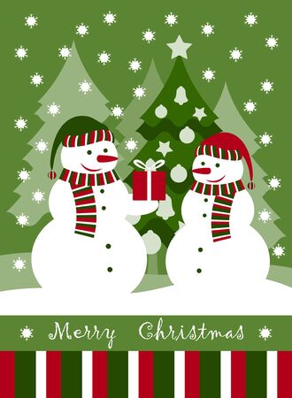 Christmas card with pair of snowmenのイラスト素材