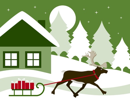 vector reindeer pulling sledge with giftsのイラスト素材