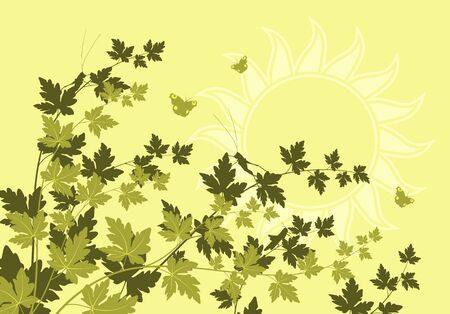 vector green branches with grasshoppers and butterfliesのイラスト素材