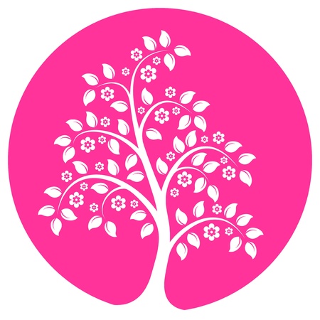 vector flowering tree isolated on pink roundのイラスト素材