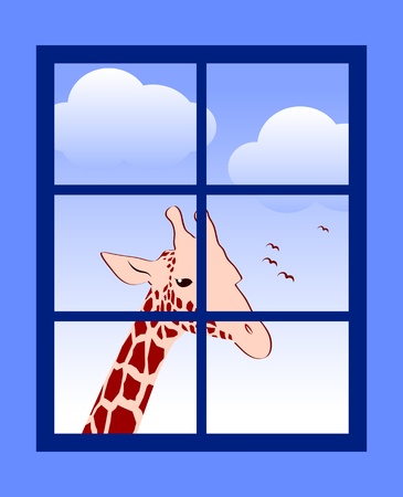 vector giraffe outside the windowのイラスト素材