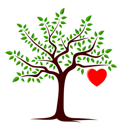 vector tree with one big heart isolated on white backgroundのイラスト素材