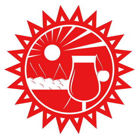 vector bowl of cherries and cherry juice in sun isolated on white backgroundのイラスト素材