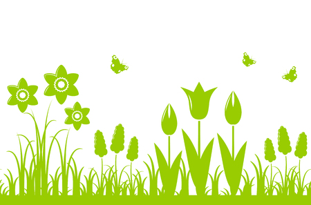 vector seamless spring flowers border isolated on white backgroundのイラスト素材