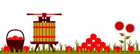 fruit press and pile of apples isolated on white backgroundのイラスト素材