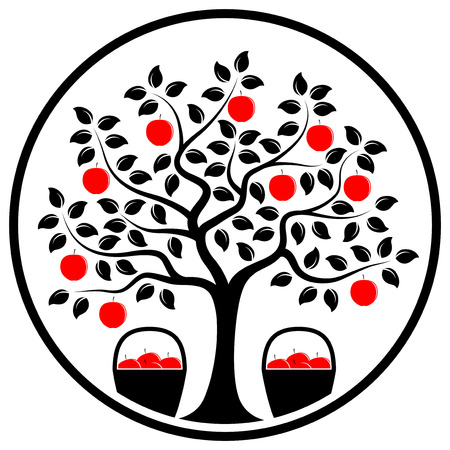 vector apple tree and baskets of applesのイラスト素材