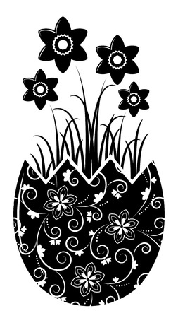 vector daffodils in egg pot isolated on white backgroundのイラスト素材