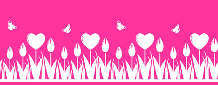 seamless vector heart flowers border on pink backgroundのイラスト素材