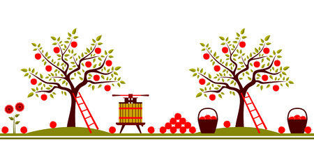seamless border with apple treesのイラスト素材