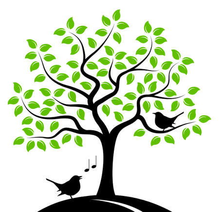 tree with birds isolated on white backgroundのイラスト素材