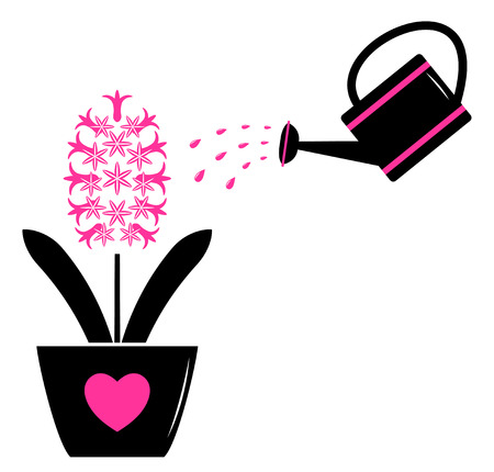 vector hyacinth in pot and watering can isolated on white backgroundのイラスト素材