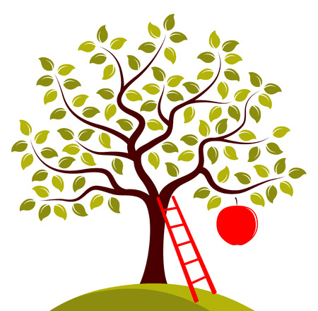 vector apple tree with one big apple isolated on white backgroundのイラスト素材