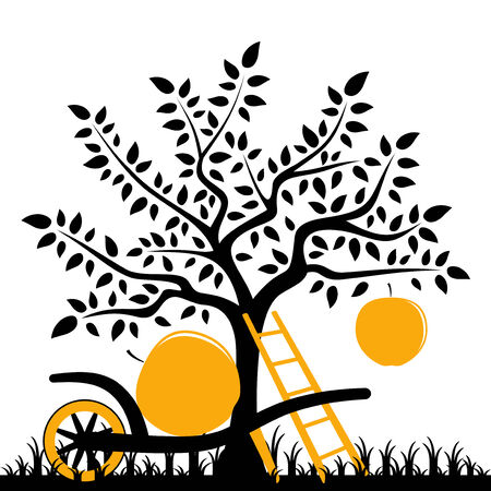 apple tree with one big appleのイラスト素材