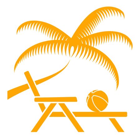 vector palm tree and deck chair isolated on white backgroundのイラスト素材