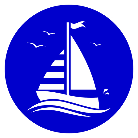 vector floating sailboat isolated on blue roundのイラスト素材