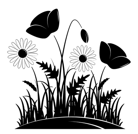 Corn poppies and daisies in grass.のイラスト素材