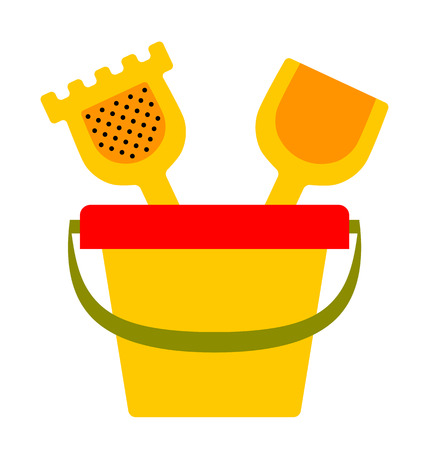 vector sand bucket, shovel and rake. Isolated on white background.のイラスト素材