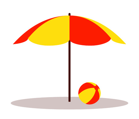 vector beach ball under beach umbrella isolated on white backgroundのイラスト素材