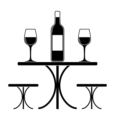 vector wine glasses and bottle isolated on white backgroundのイラスト素材