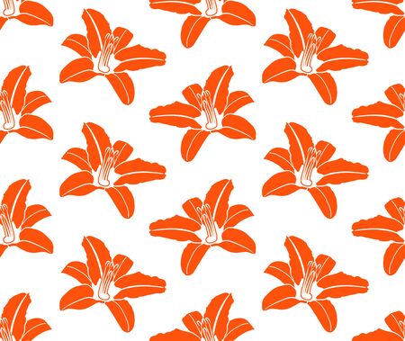 vector seamless texture with daylily flower pattern on white backgroundのイラスト素材