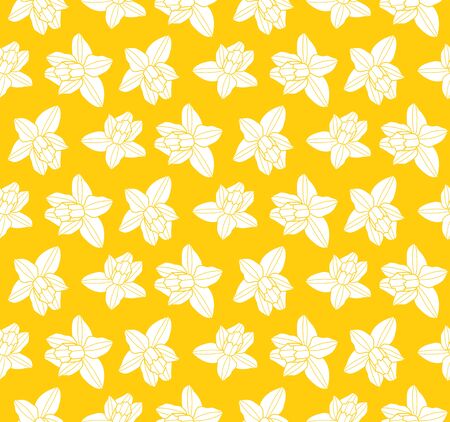 vector seamless texture with daffodil pattern on yellow backgroundのイラスト素材